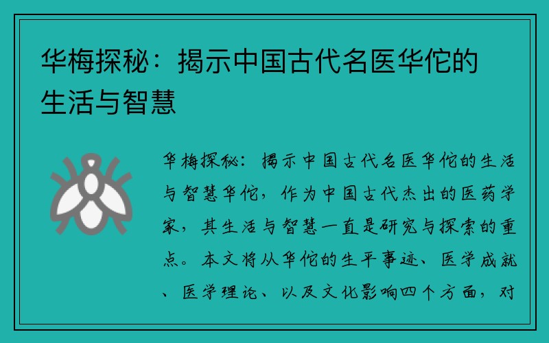 华梅探秘：揭示中国古代名医华佗的生活与智慧